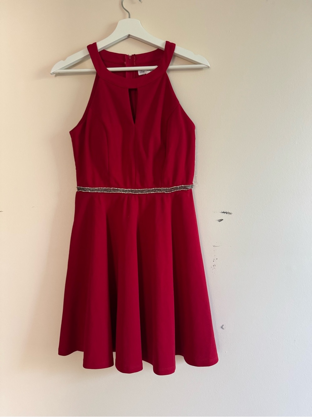 Red Halter Cocktail Dress with Beaded Waist